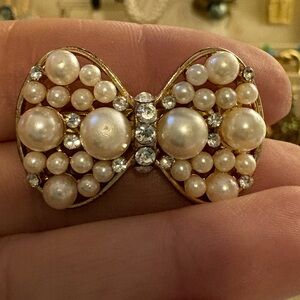 Pearl and Crystal Bow Brooch